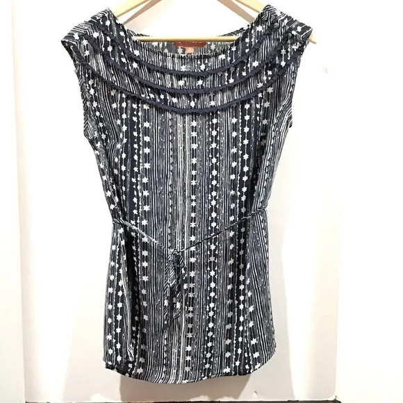 ModCloth Sleeveless Blue Star Print Top Draped Neckline w/ Sash Size Small - Picture 1 of 4